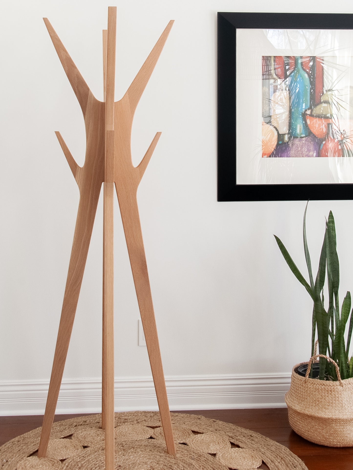 PHILIAS - Mid-century standing coat rack made of white oak