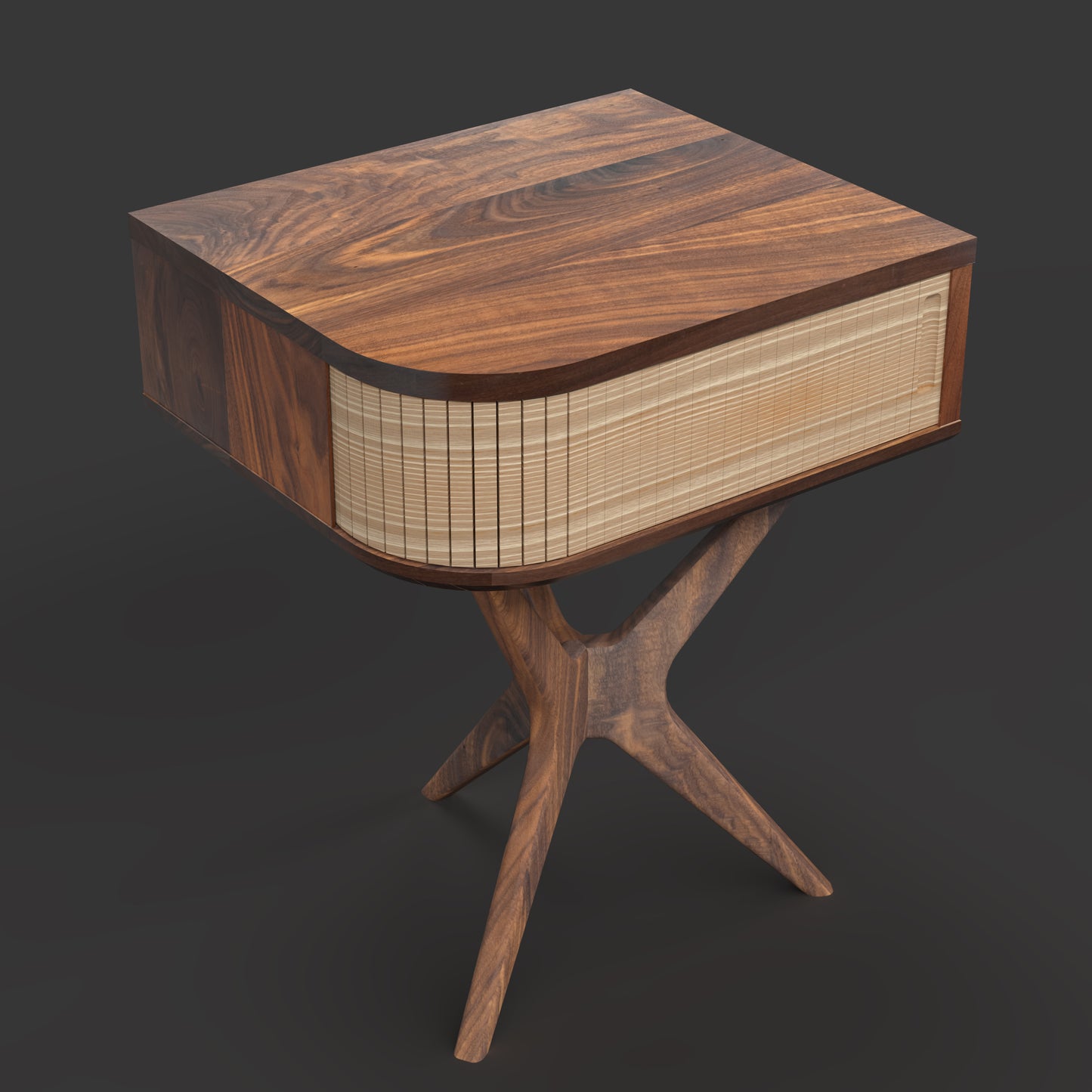 JEAN-MARIE - Mid-century Record player stand made of black walnut and white oak hardwood.