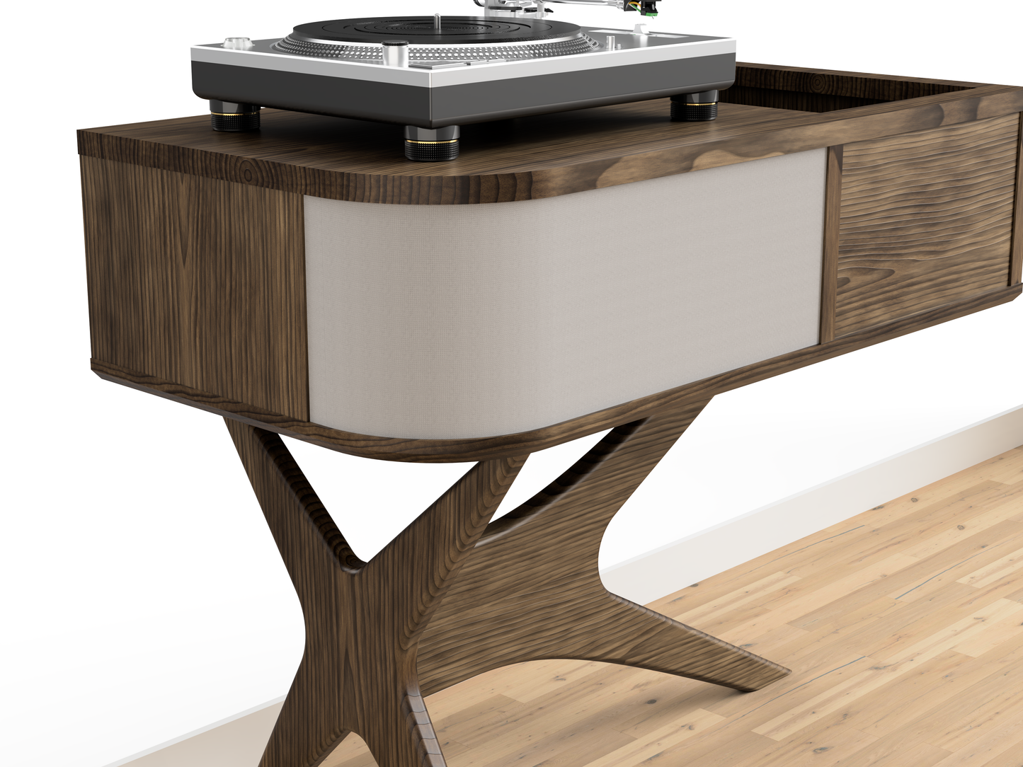 JEAN-MARIE For Sonos with Vintage vinyl storage - Mid-century Record player stand made of black walnut and white oak hardwood.
