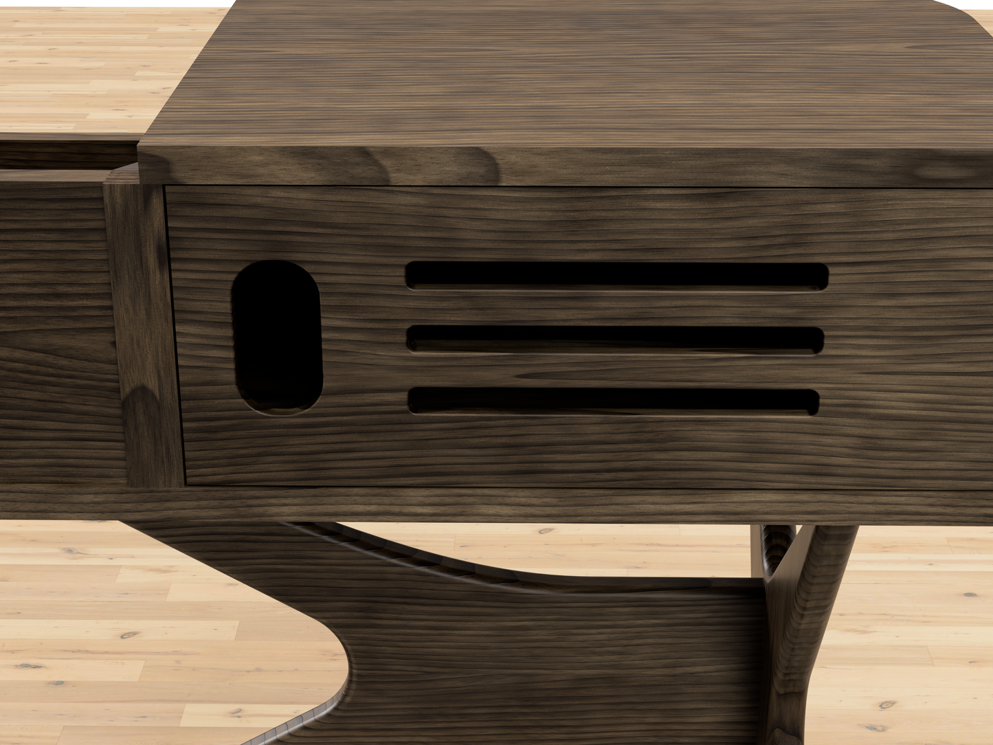 JEAN-MARIE For Sonos with Modern vinyl storage - Mid-century Record player stand made of black walnut and white oak hardwood.