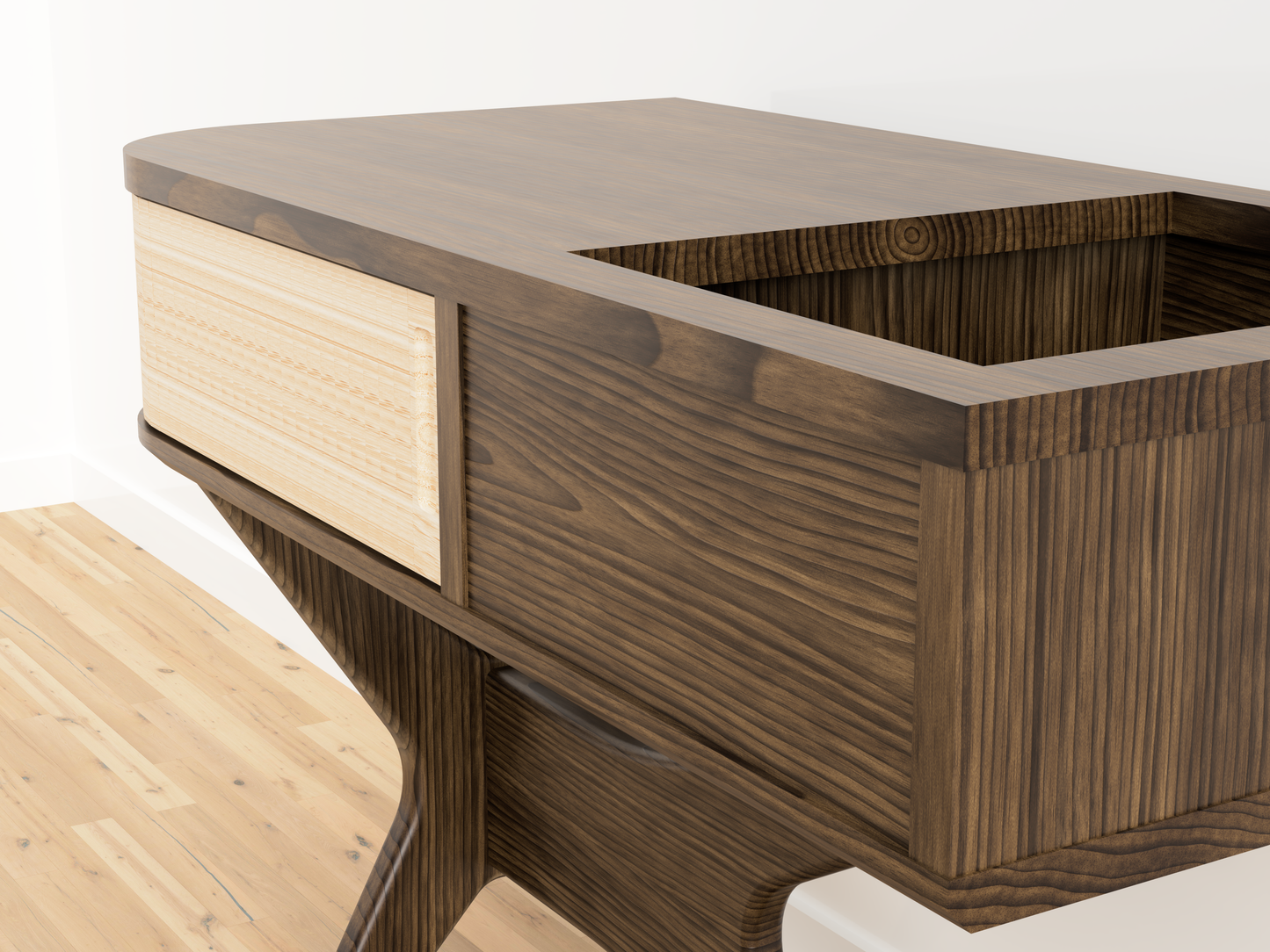 JEAN-MARIE with Vintage vinyl storage - Mid-century Record player stand made of black walnut and white oak hardwood.