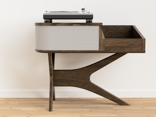 JEAN-MARIE For Sonos with Modern vinyl storage - Mid-century Record player stand made of black walnut and white oak hardwood.