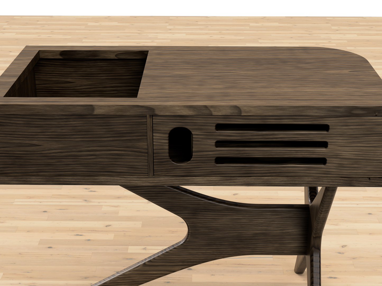 JEAN-MARIE with Vintage vinyl storage - Mid-century Record player stand made of black walnut and white oak hardwood.