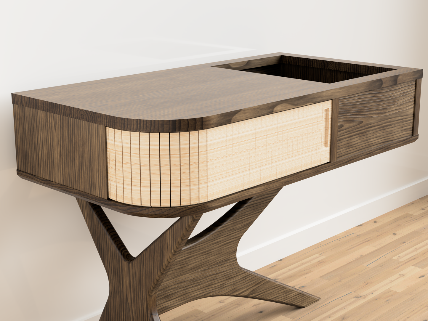 JEAN-MARIE with Vintage vinyl storage - Mid-century Record player stand made of black walnut and white oak hardwood.