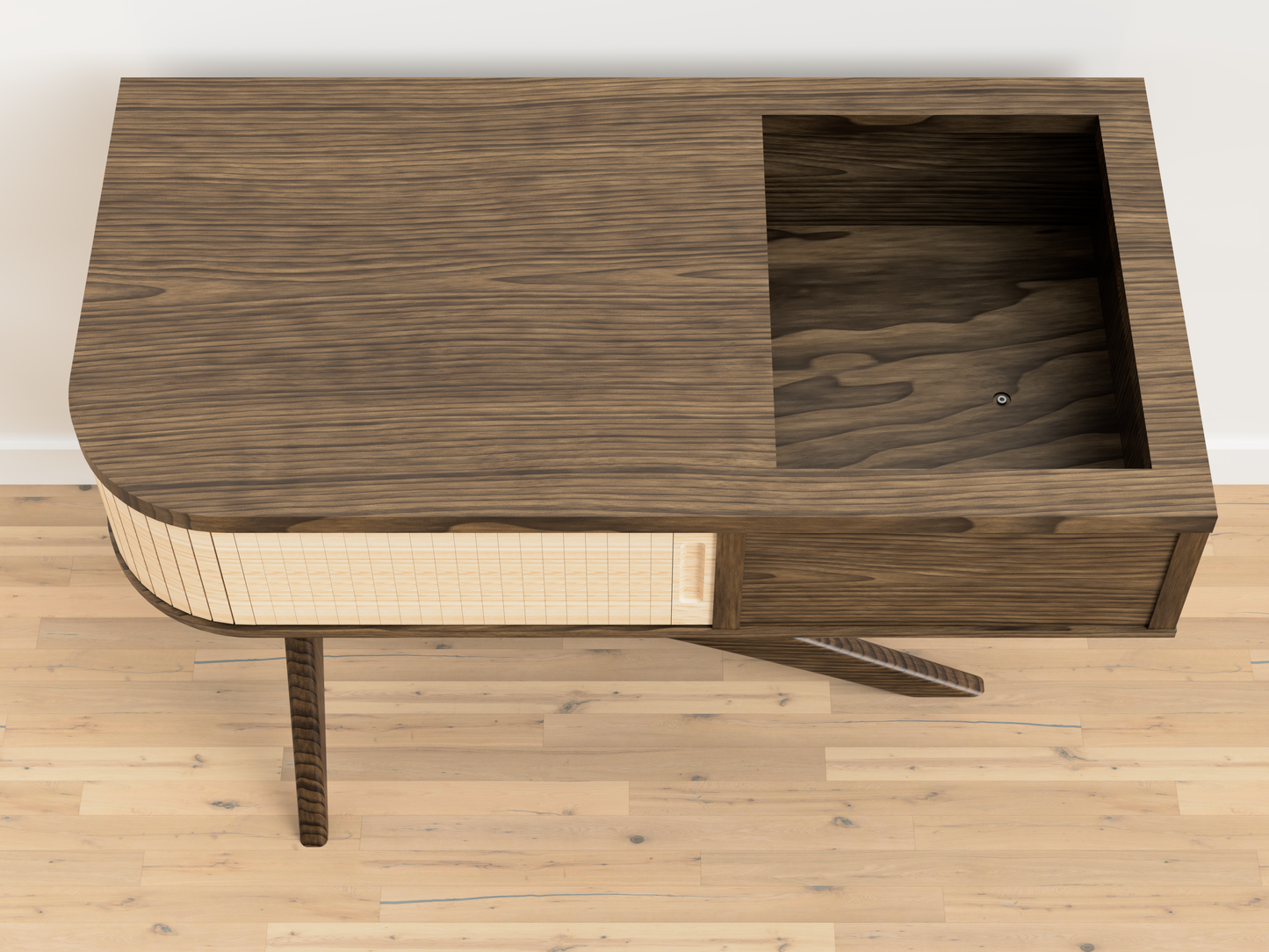 JEAN-MARIE with Vintage vinyl storage - Mid-century Record player stand made of black walnut and white oak hardwood.