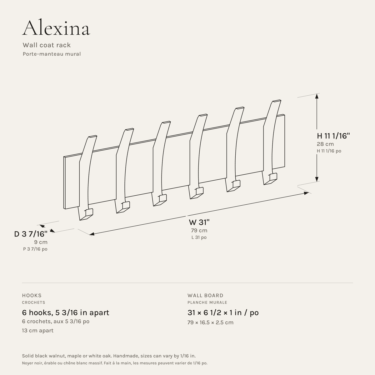 Alexina — Mid-Century Wall Coat Rack (Walnut)