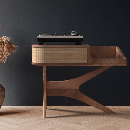 Jean-Marie — Record Player Stand with Vinyl Storage (Walnut & White Oak) — Modern