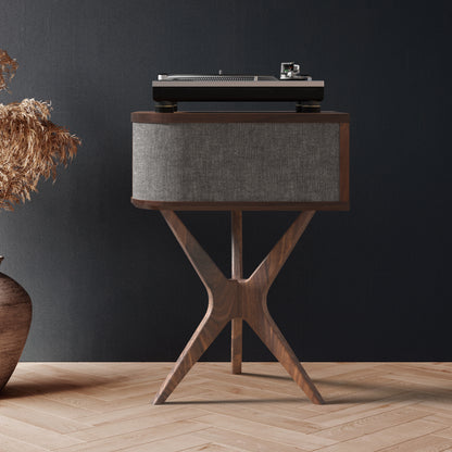 JEAN-MARIE For Sonos - Mid-century Record player stand made of black walnut and white oak hardwood.