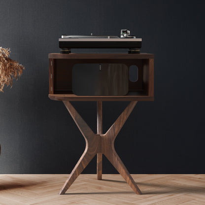 JEAN-MARIE For Sonos - Mid-century Record player stand made of black walnut and white oak hardwood.