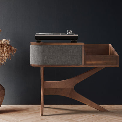 Jean-Marie for Sonos — Record Player Stand + Vinyl Storage (Walnut - gray grill) — Modern