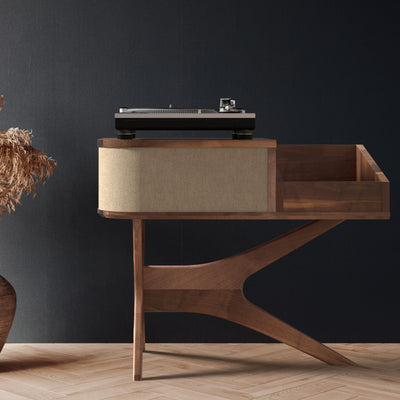 Jean-Marie pour Sonos — Meuble tourne-disque + rangement vinyles (Noyer - grille beige) - Moderne