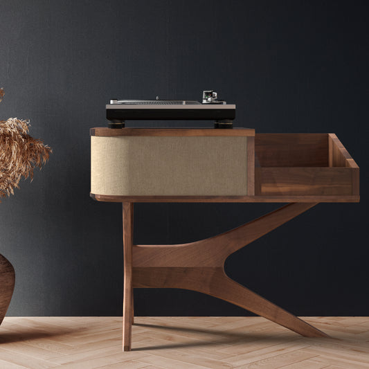 Jean-Marie for Sonos — Record Player Stand + Vinyl Storage (Walnut - beige grill) — Modern