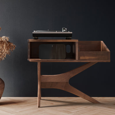 Jean-Marie pour Sonos — Meuble tourne-disque + rangement vinyles (Noyer - grille beige) - Moderne