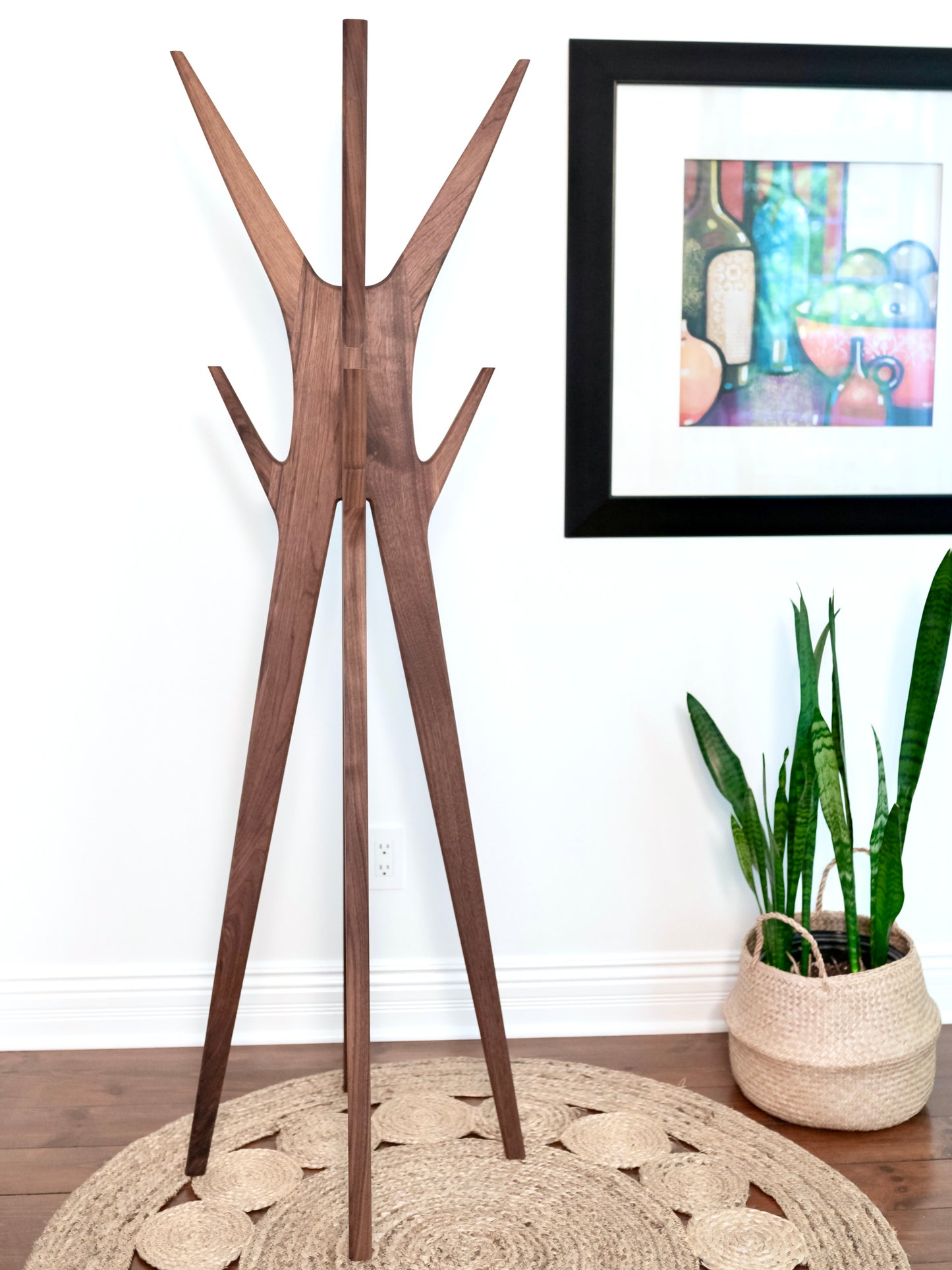 PHILIAS - Mid-century standing coat rack made of black walnut