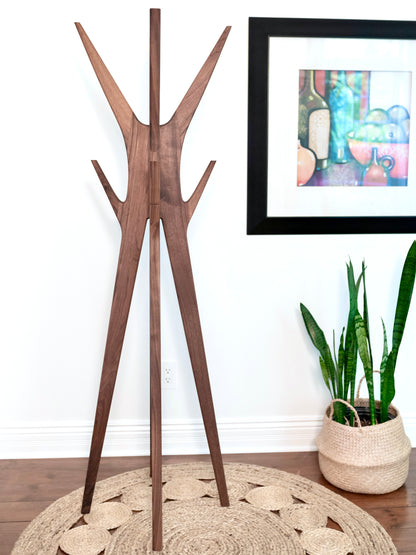 PHILIAS - Mid-century standing coat rack made of black walnut