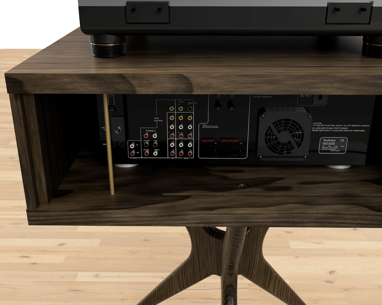 JEAN-MARIE - Support / console pour tourne-disque Mid-Century en noyer noir et chêne blanc.