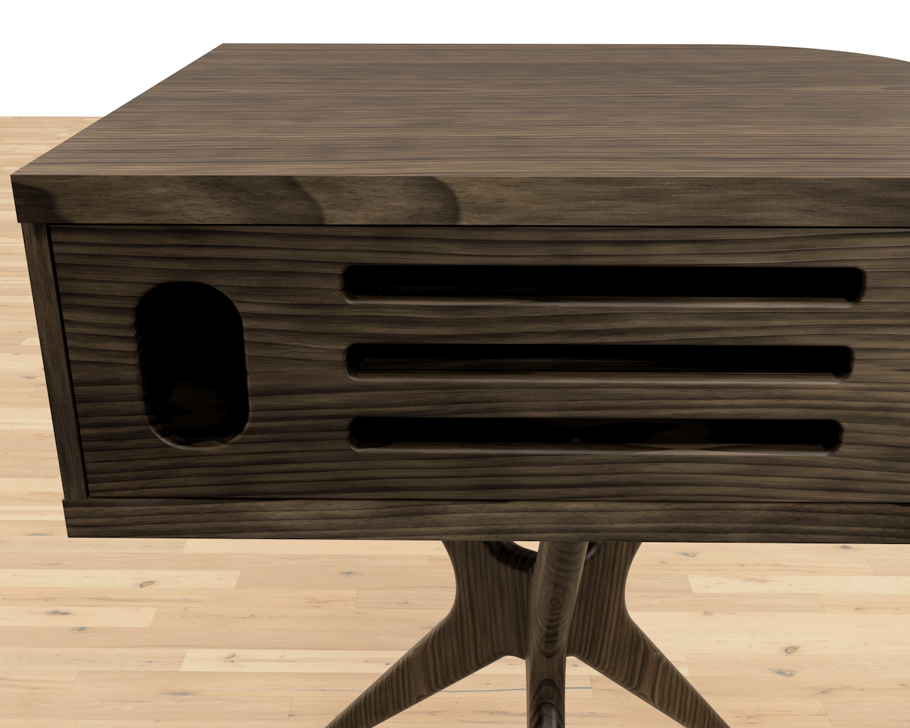 JEAN-MARIE - Support / console pour tourne-disque Mid-Century en noyer noir et chêne blanc.
