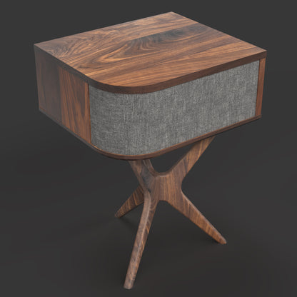 JEAN-MARIE For Sonos - Mid-century Record player stand made of black walnut and white oak hardwood.