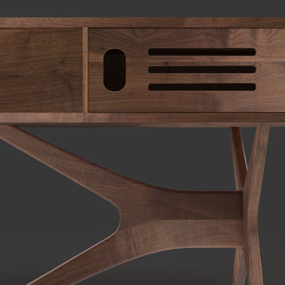 Jean-Marie Sonos-ready record player stand with vintage vinyl storage — back profile