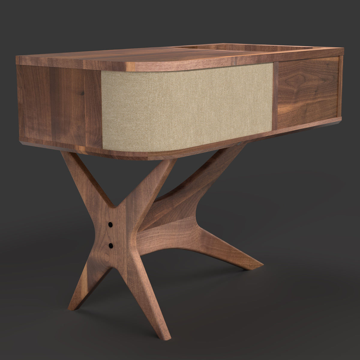 Jean-Marie Sonos-ready record player stand with vintage vinyl storage — left side profile