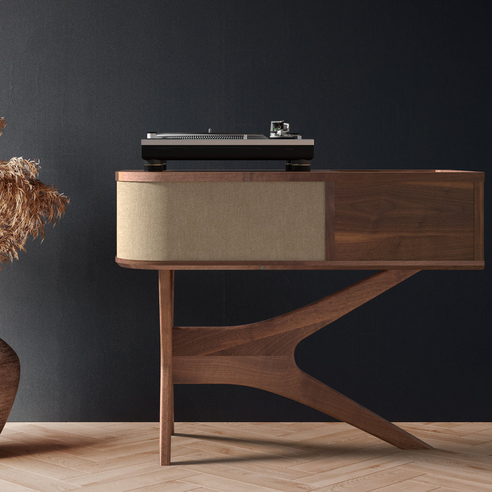 Jean-Marie for Sonos with vintage vinyl storage — vinyl and streaming setup (lifestyle)