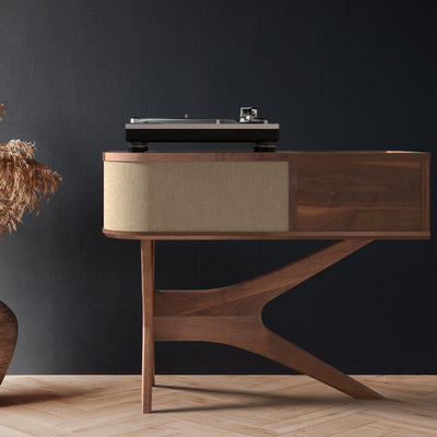 Jean-Marie for Sonos with vintage vinyl storage — vinyl and streaming setup (lifestyle)