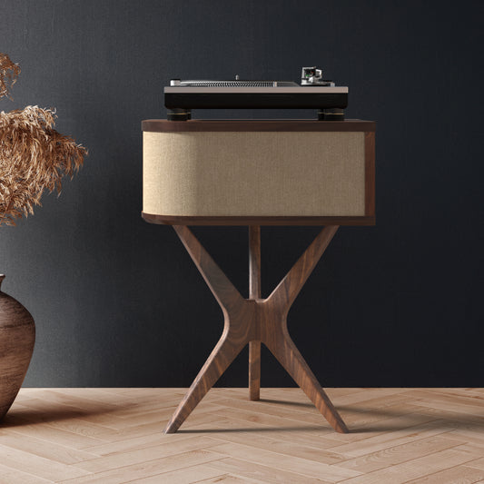 Jean-Marie for Sonos record player stand — vinyl and streaming setup (lifestyle)