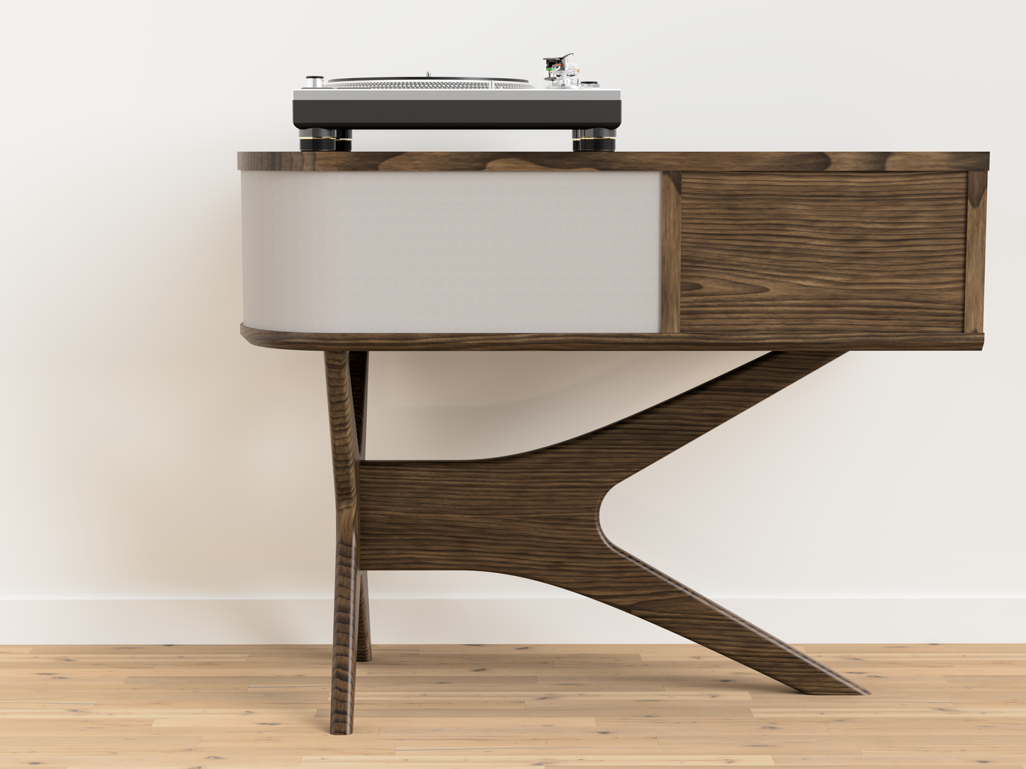 JEAN-MARIE pour Sonos avec un rangement vintage pour vinyles - Meuble tourne-disque d'inspiration mid-century en noyer noir et chêne blanc massif.